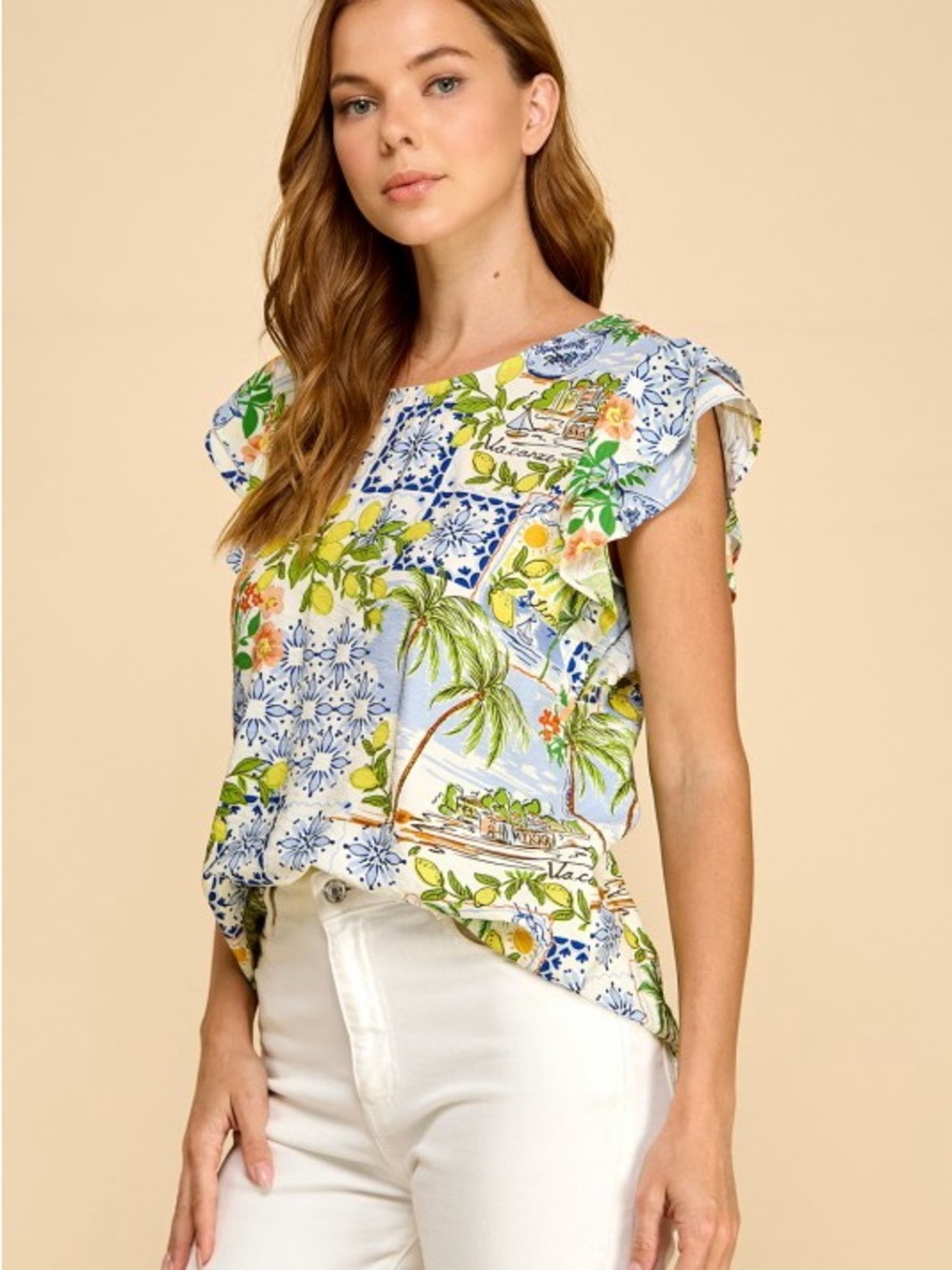Les Amis Lemon Ruffle Sleeve Top - Picture 2 of 3